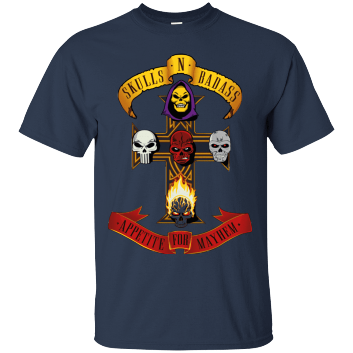 T-Shirts Navy / Small Skull And Badass T-Shirt