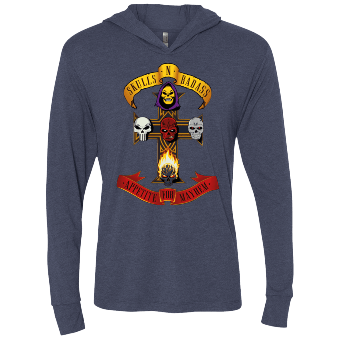 T-Shirts Vintage Navy / X-Small Skull And Badass Triblend Long Sleeve Hoodie Tee