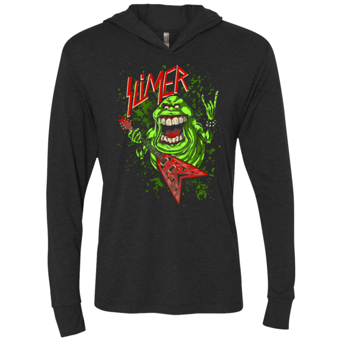 T-Shirts Vintage Black / X-Small Slimer Thrashin Mad Triblend Long Sleeve Hoodie Tee