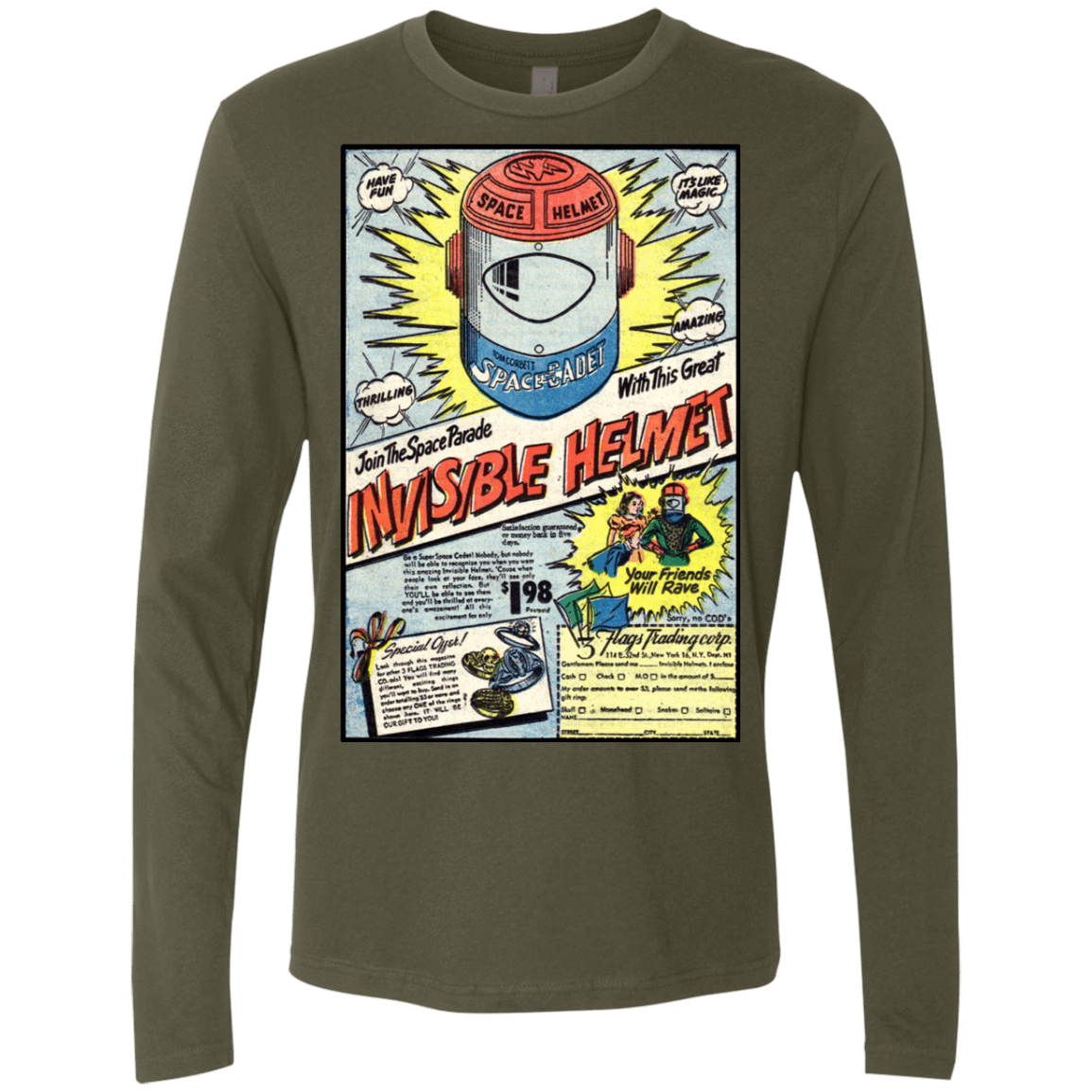 T-Shirts Military Green / Small Space Helmet Men's Premium Long Sleeve