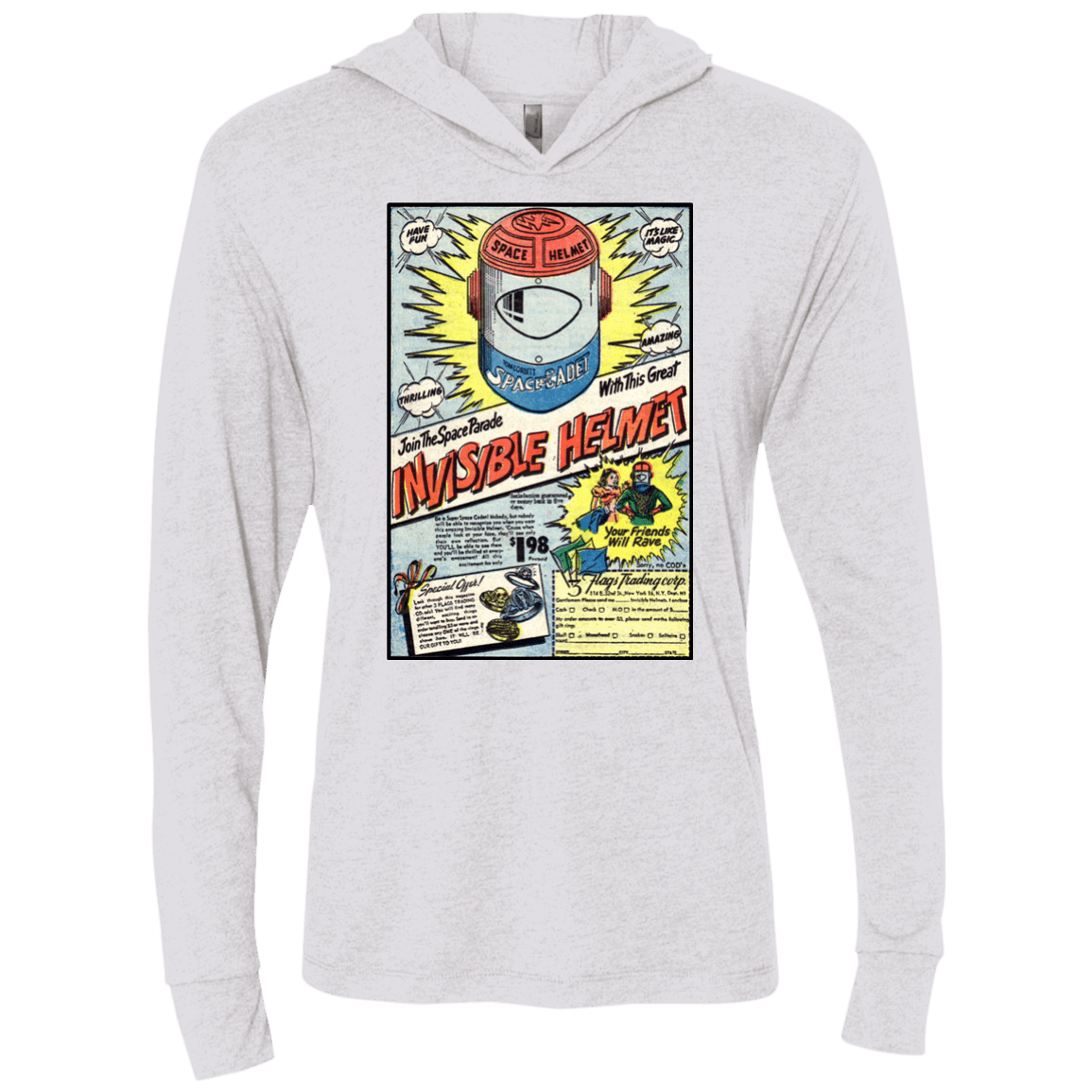 T-Shirts Heather White / X-Small Space Helmet Triblend Long Sleeve Hoodie Tee