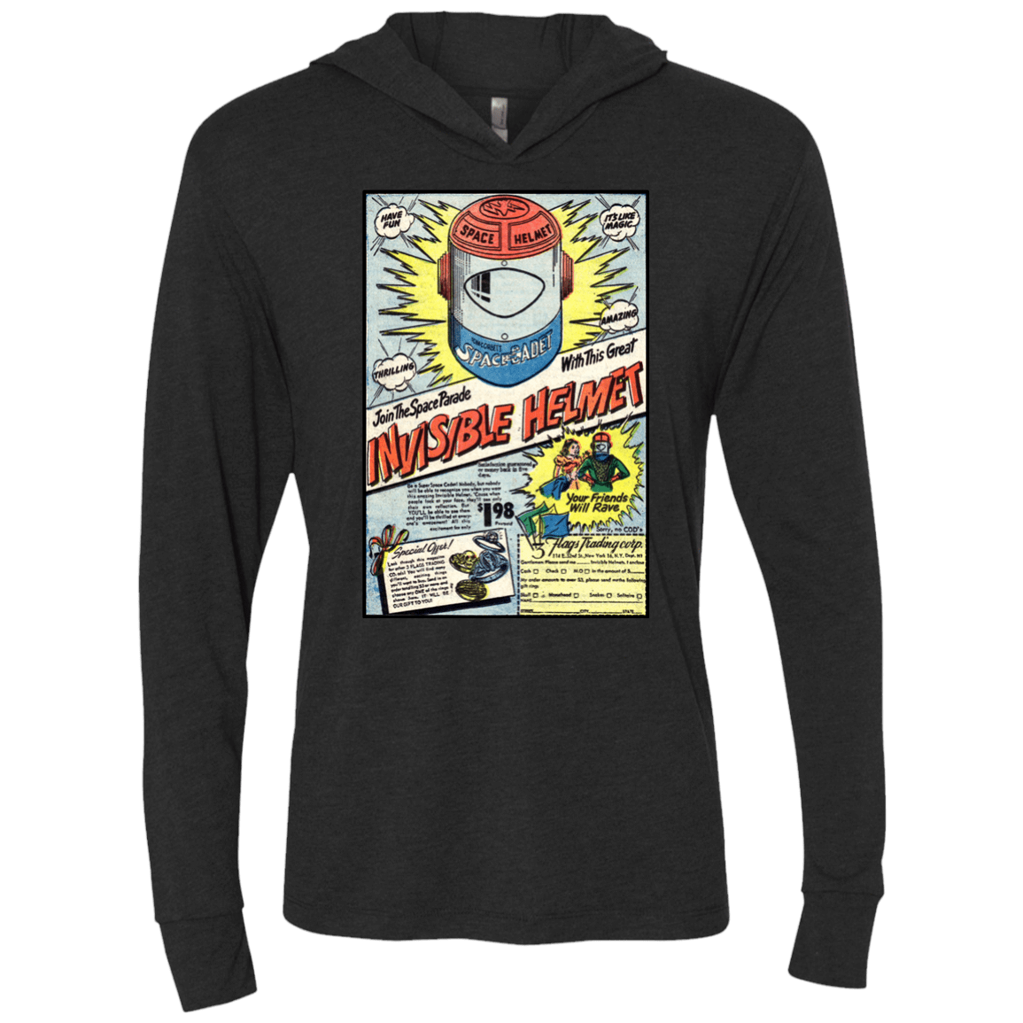 T-Shirts Vintage Black / X-Small Space Helmet Triblend Long Sleeve Hoodie Tee