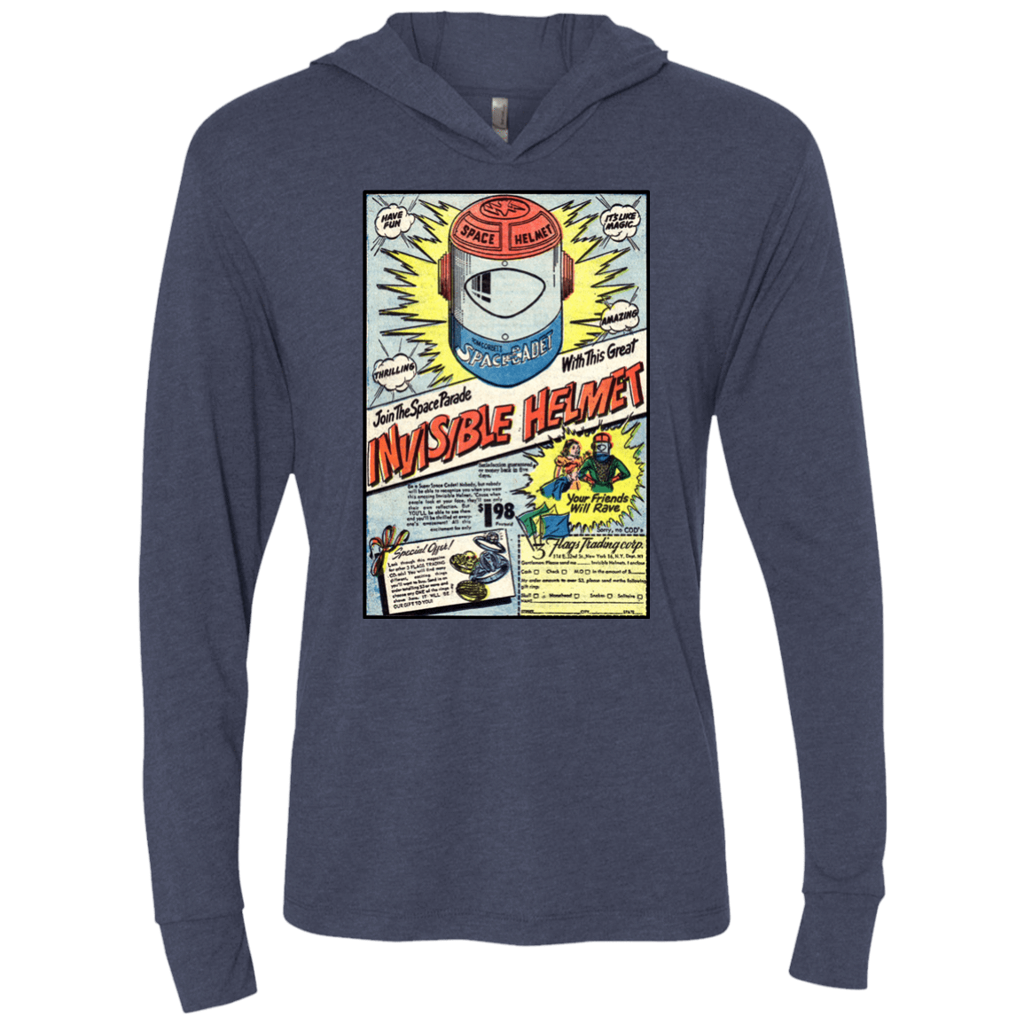T-Shirts Vintage Navy / X-Small Space Helmet Triblend Long Sleeve Hoodie Tee