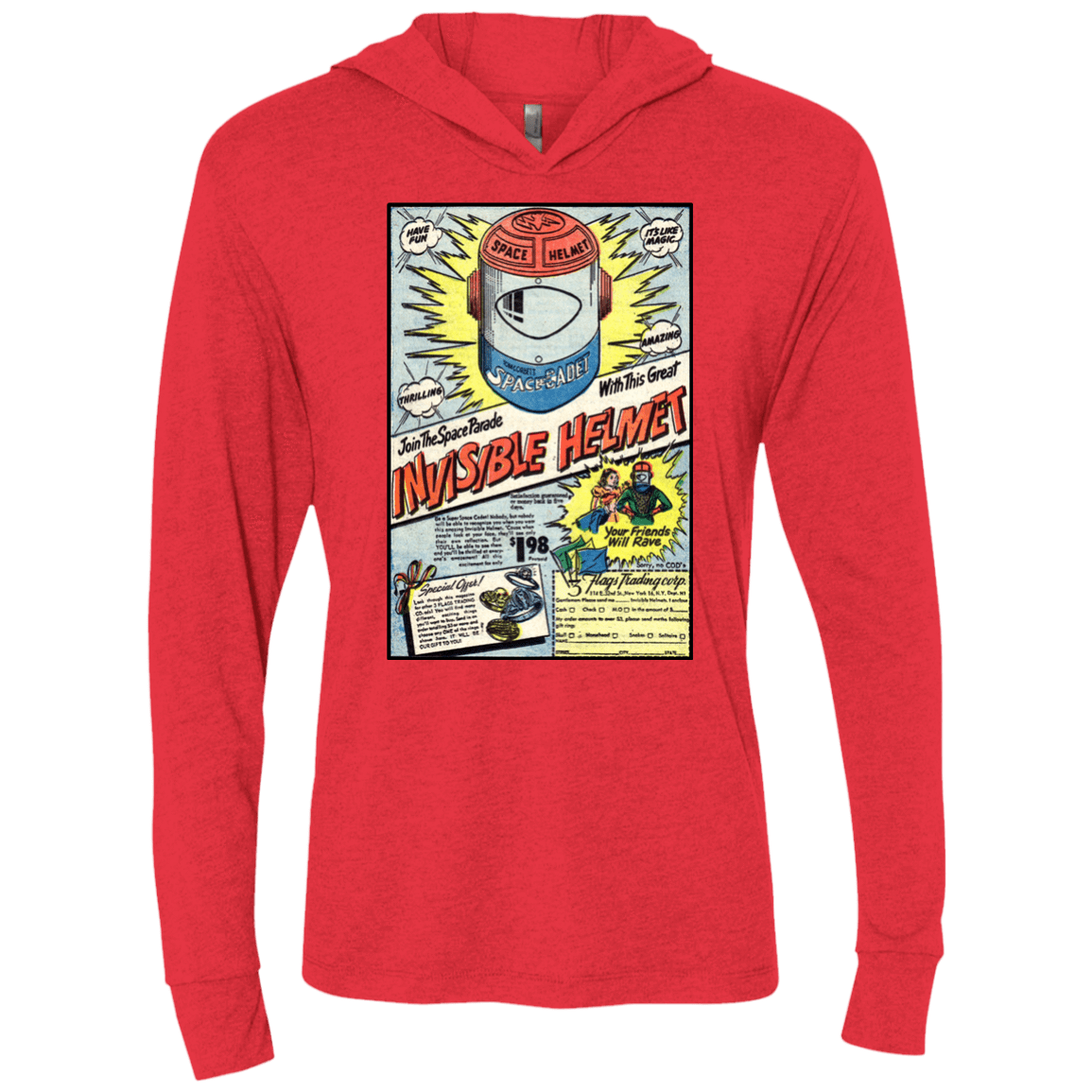 T-Shirts Vintage Red / X-Small Space Helmet Triblend Long Sleeve Hoodie Tee