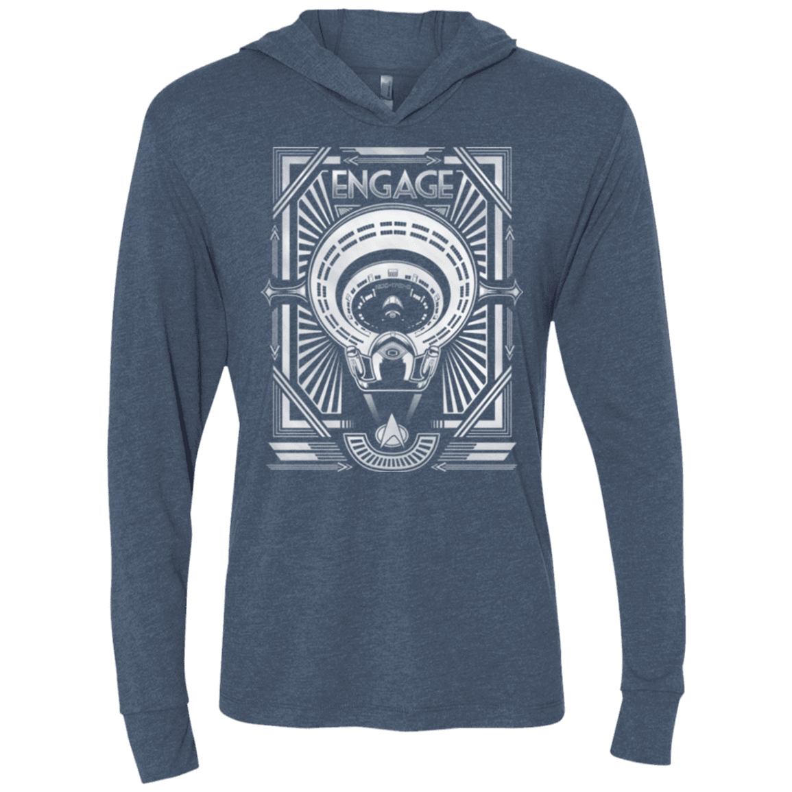T-Shirts Indigo / X-Small Star Trek Engage Triblend Long Sleeve Hoodie Tee