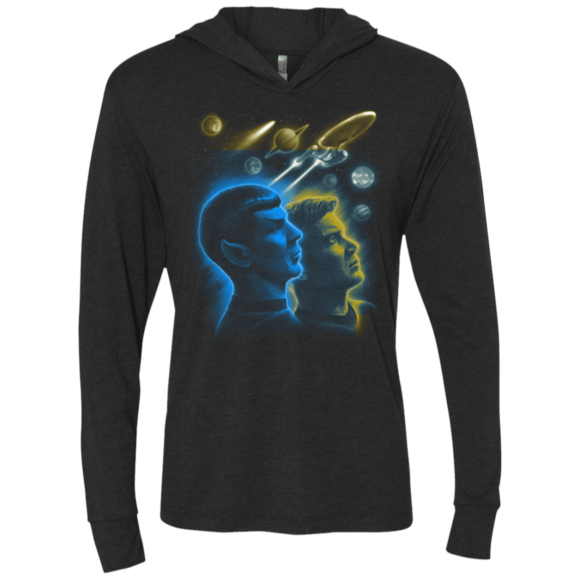 T-Shirts Vintage Black / X-Small Star Trek Kirk Spock Triblend Long Sleeve Hoodie Tee