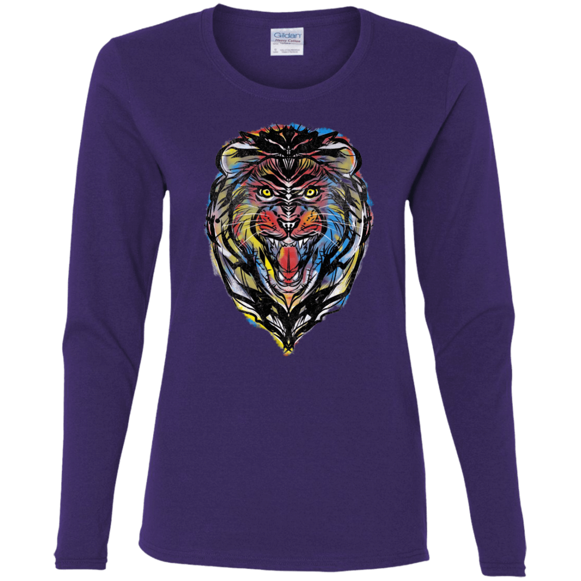T-Shirts Purple / S Stencil Lion Women's Long Sleeve T-Shirt