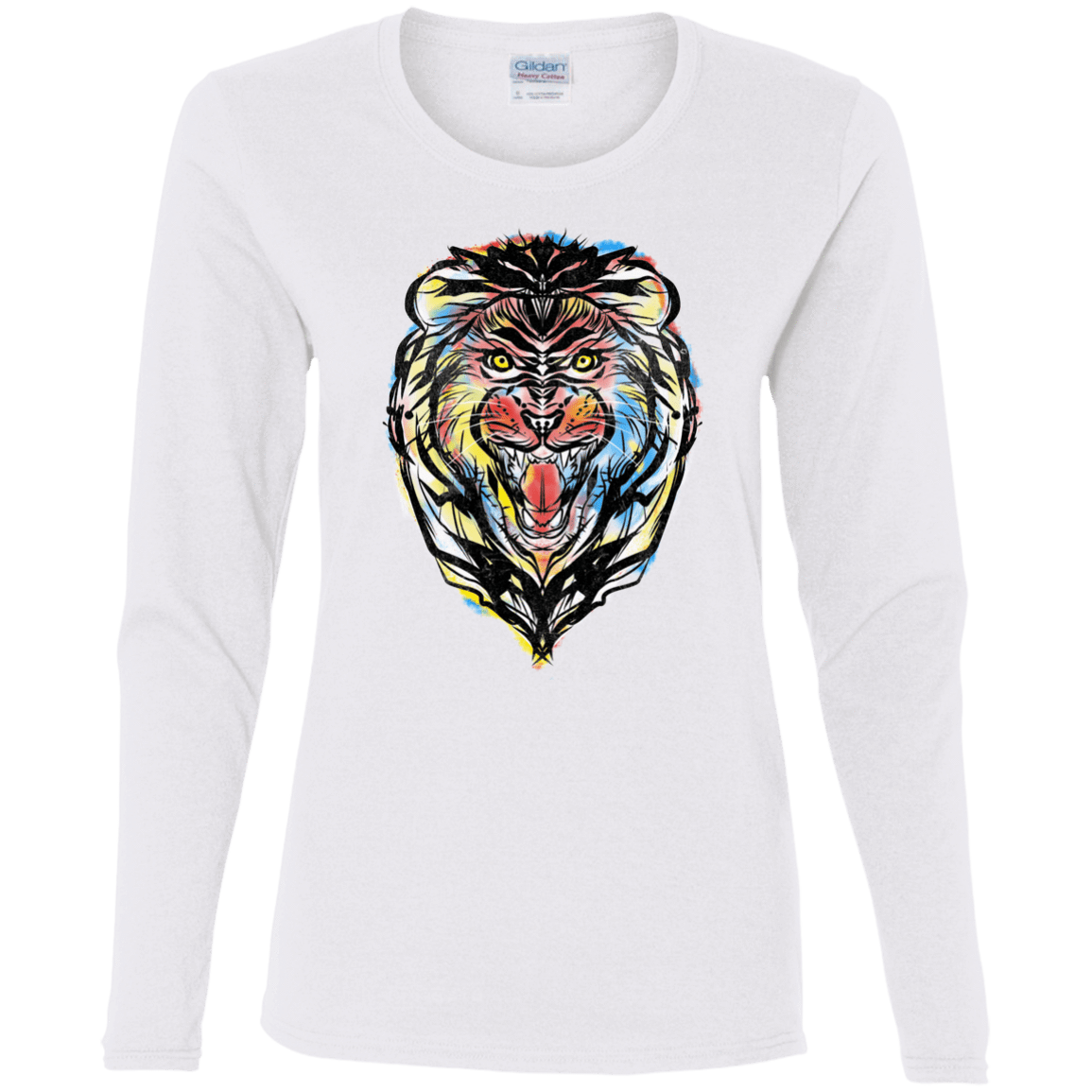 T-Shirts White / S Stencil Lion Women's Long Sleeve T-Shirt