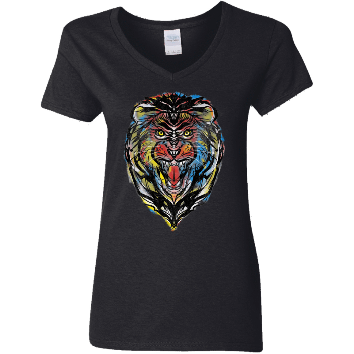 T-Shirts Black / S Stencil Lion Women's V-Neck T-Shirt