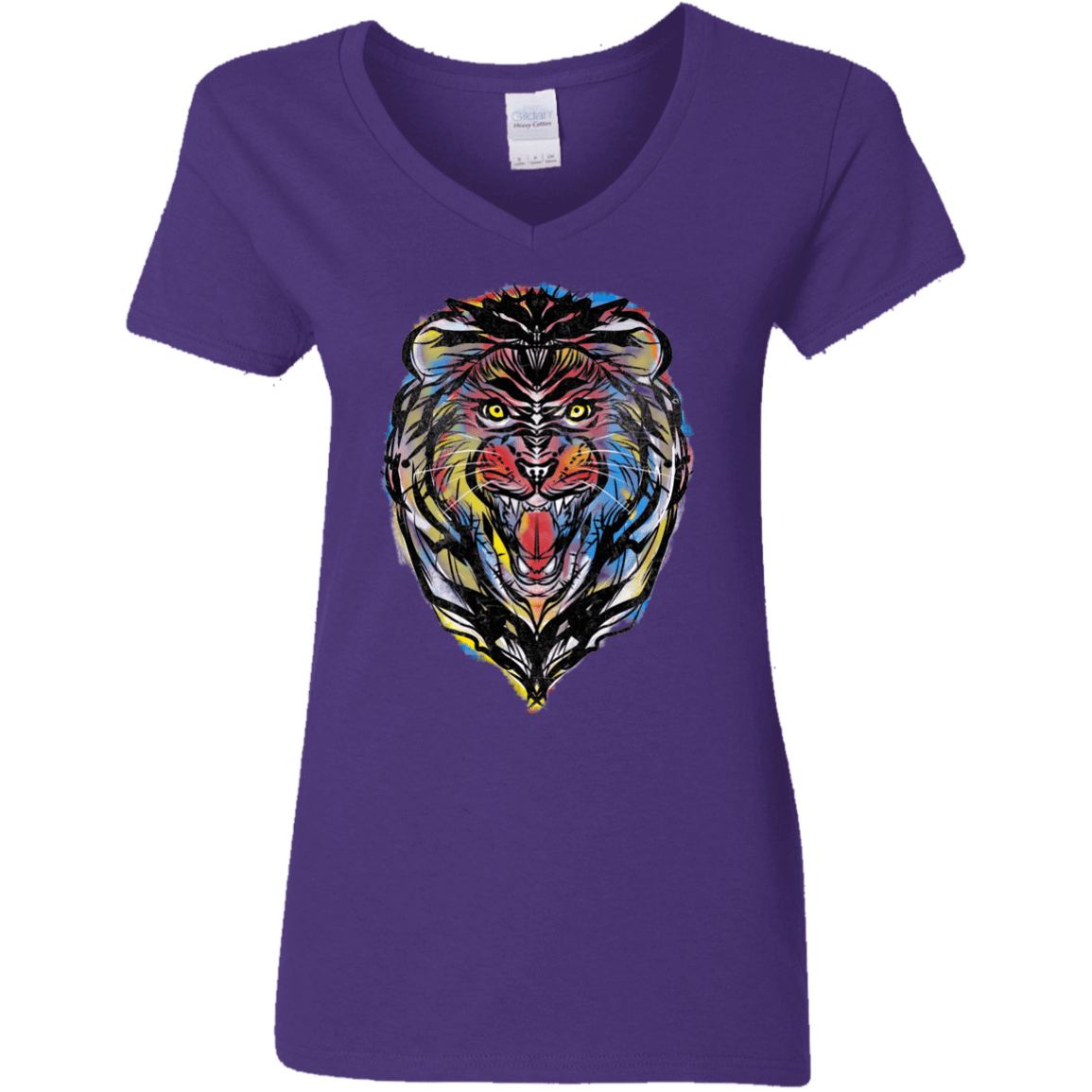 T-Shirts Purple / S Stencil Lion Women's V-Neck T-Shirt