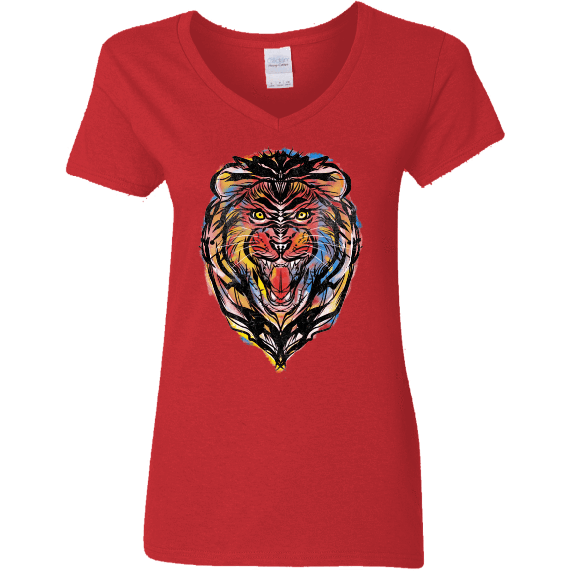 T-Shirts Red / S Stencil Lion Women's V-Neck T-Shirt