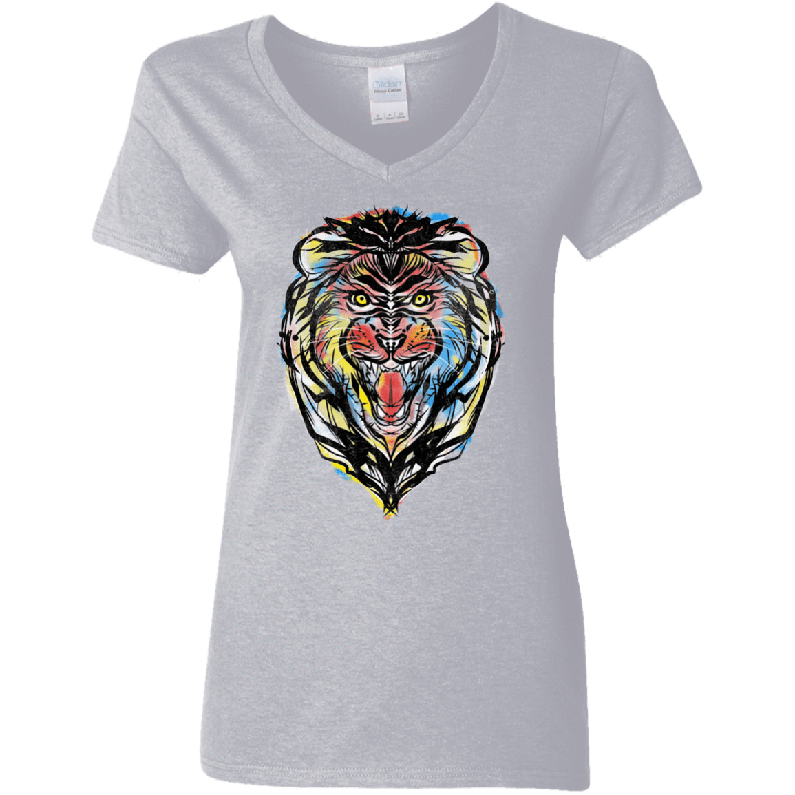 T-Shirts Sport Grey / S Stencil Lion Women's V-Neck T-Shirt