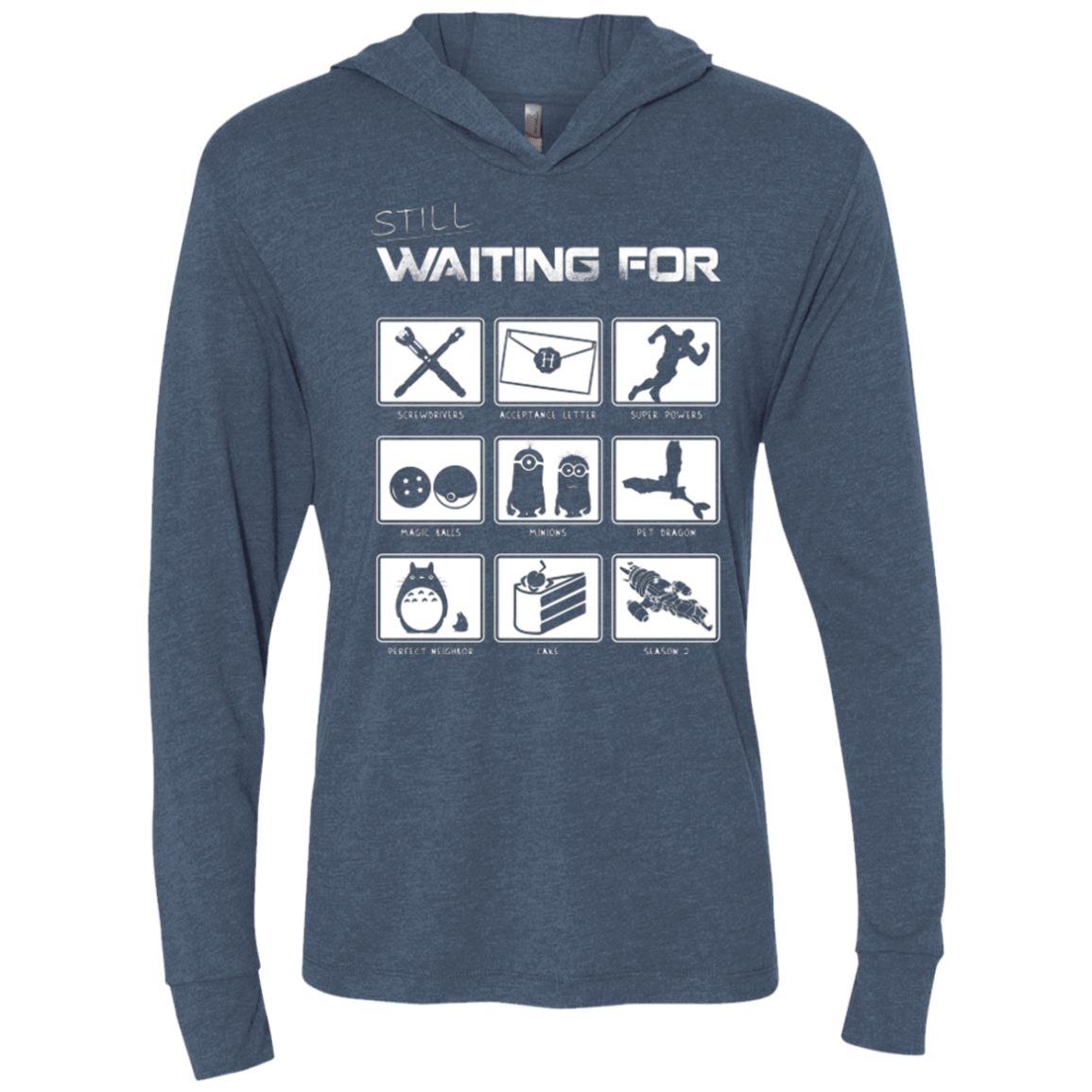T-Shirts Indigo / X-Small Still Waiting Part 2 Triblend Long Sleeve Hoodie Tee