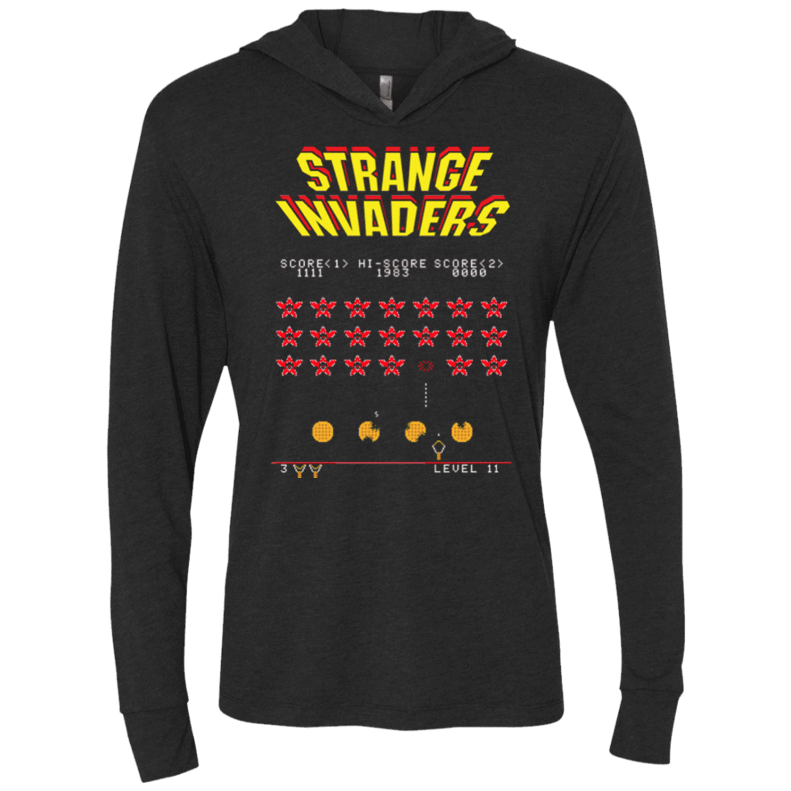 T-Shirts Vintage Black / X-Small Strange Invaders Triblend Long Sleeve Hoodie Tee