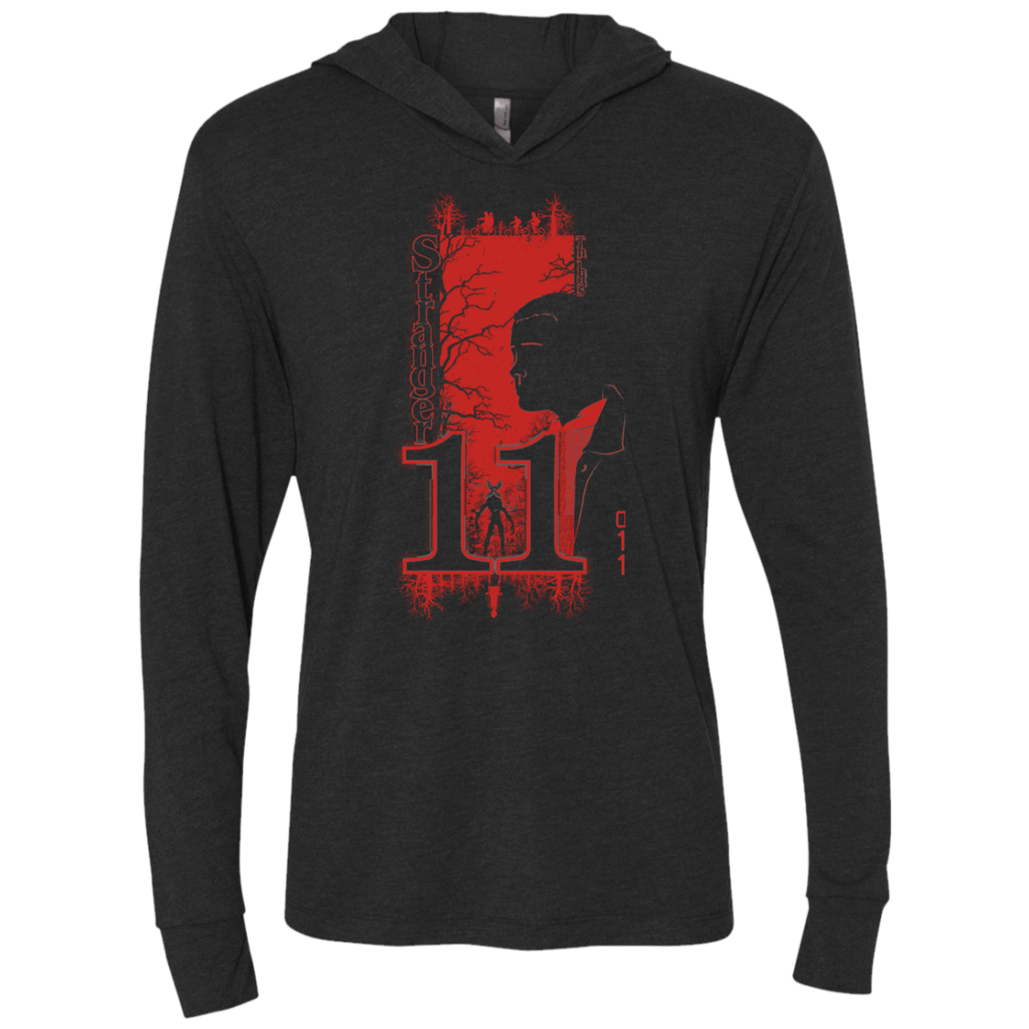 T-Shirts Vintage Black / X-Small Stranger Things 11 Profile Triblend Long Sleeve Hoodie Tee