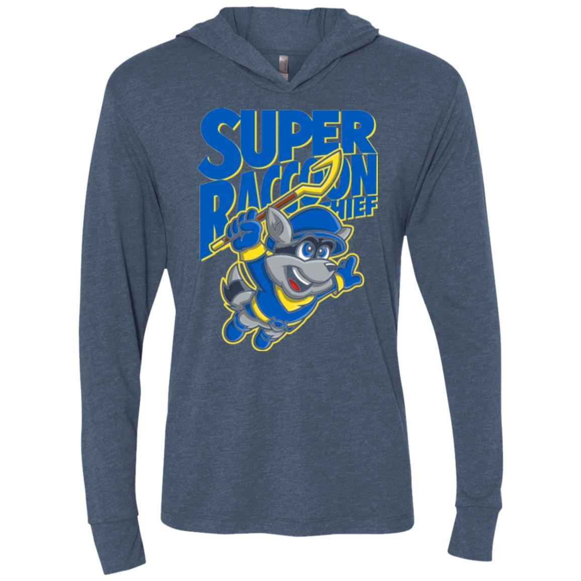 T-Shirts Indigo / X-Small Super Racoon Thief Triblend Long Sleeve Hoodie Tee