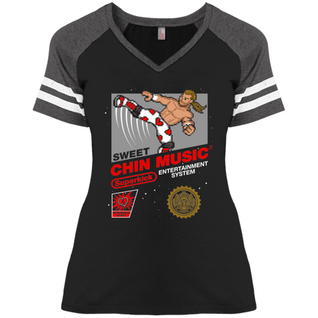 T-Shirts Black/Heathered Charcoal / S Super Sweet Chin Music Ladies' Game V-Neck T-Shirt