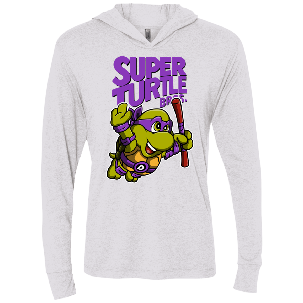 T-Shirts Heather White / X-Small Super Turtle Bros Donnie Triblend Long Sleeve Hoodie Tee