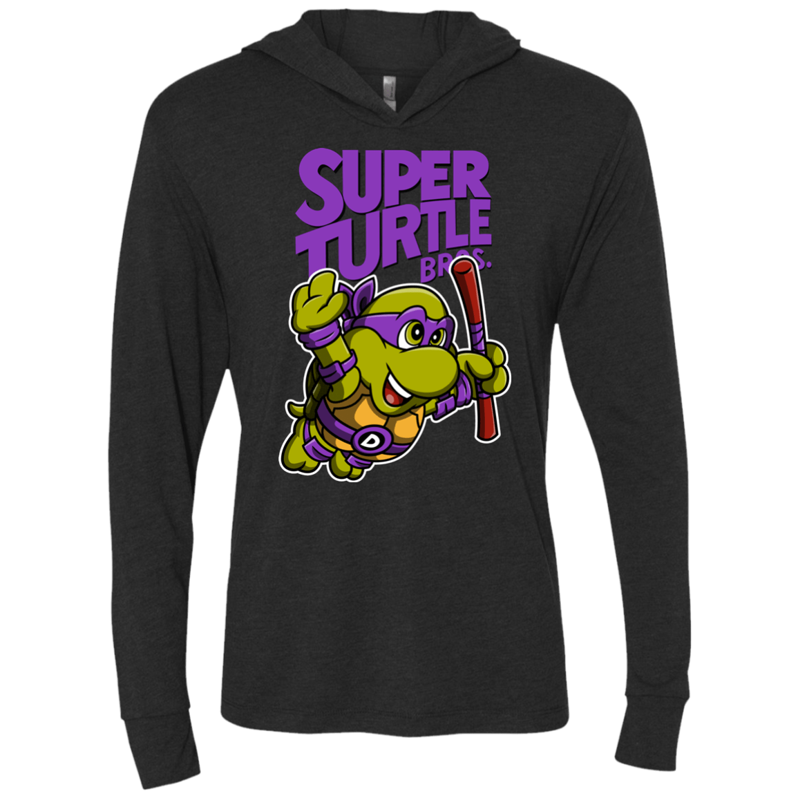 T-Shirts Vintage Black / X-Small Super Turtle Bros Donnie Triblend Long Sleeve Hoodie Tee