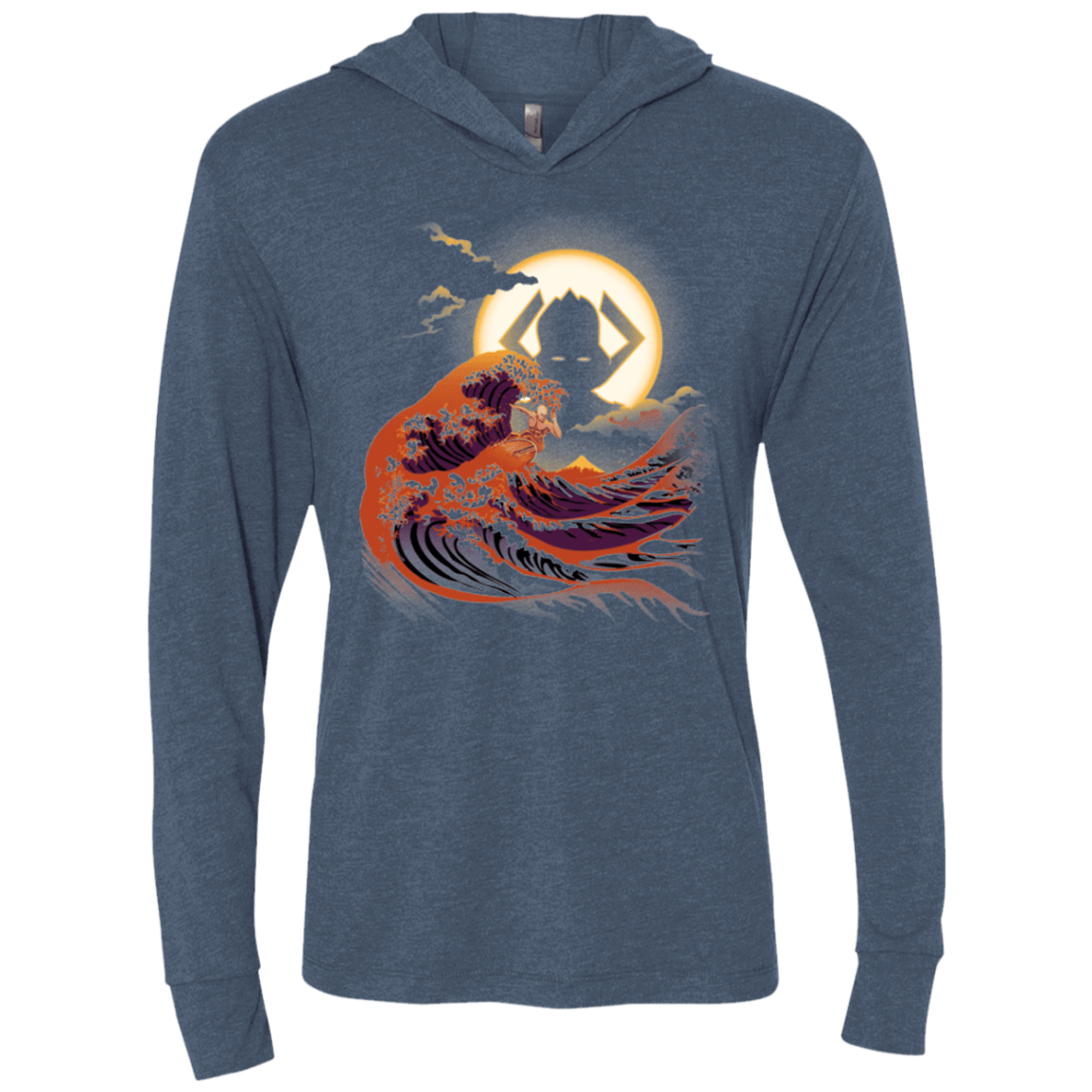T-Shirts Indigo / X-Small Surfing With The Alien Triblend Long Sleeve Hoodie Tee