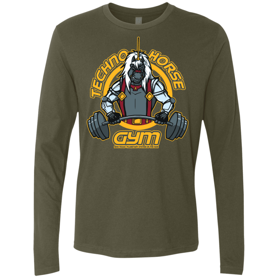 T-Shirts Military Green / S Techno Horse Gym Men's Premium Long Sleeve