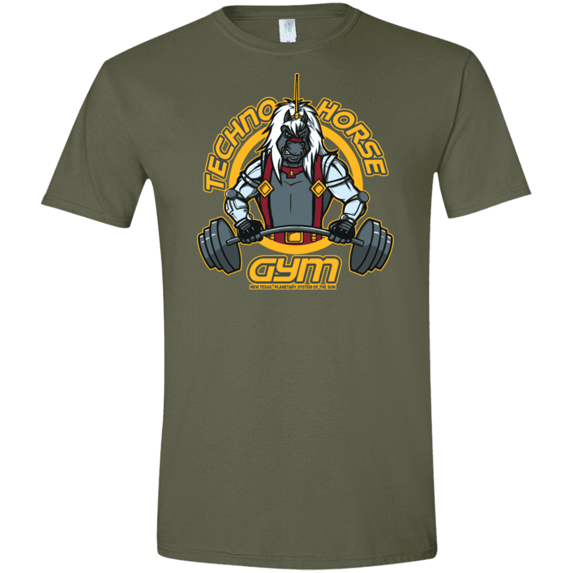 T-Shirts Military Green / S Techno Horse Gym Men's Semi-Fitted Softstyle