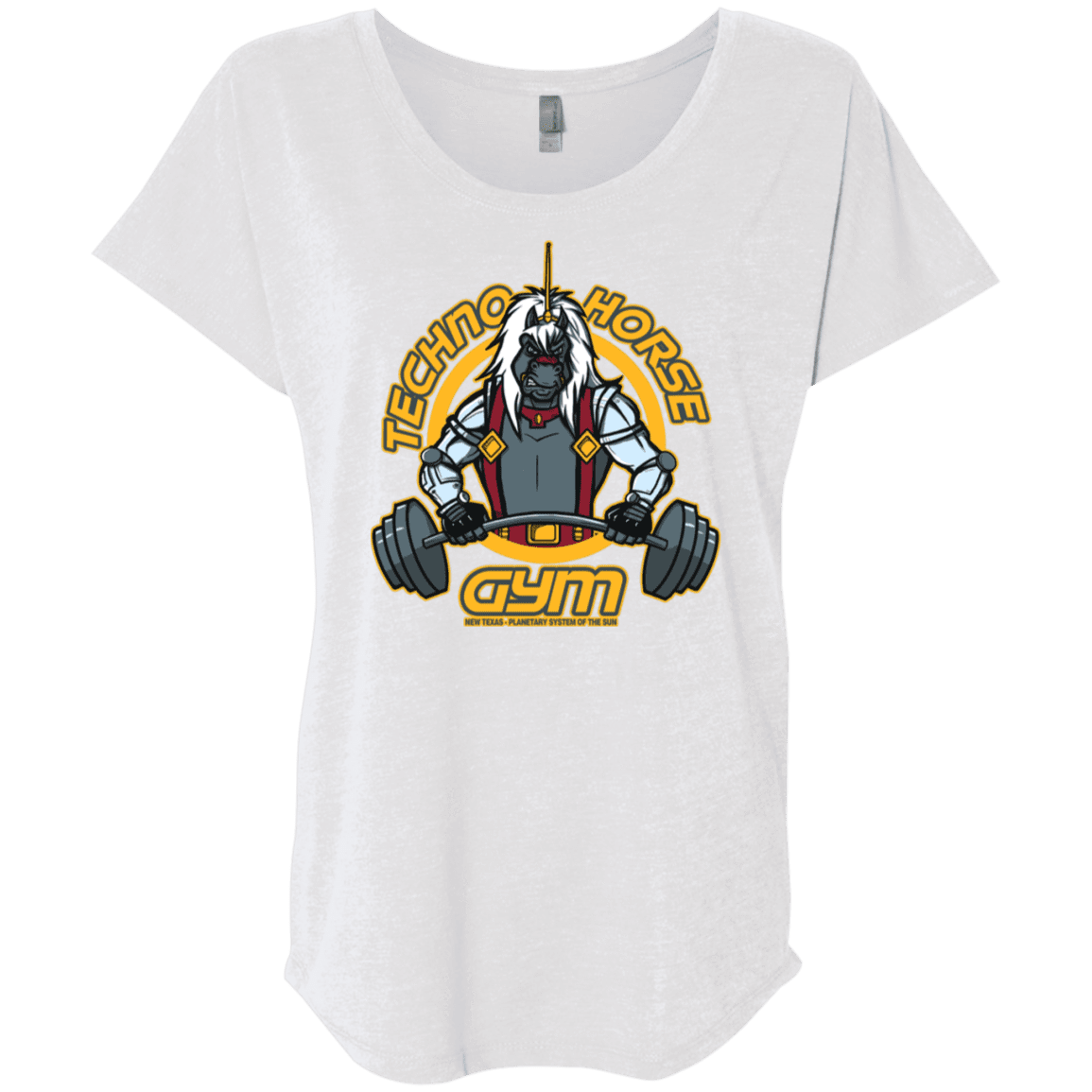T-Shirts Heather White / X-Small Techno Horse Gym Triblend Dolman Sleeve
