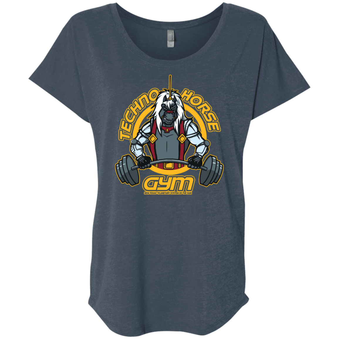 T-Shirts Indigo / X-Small Techno Horse Gym Triblend Dolman Sleeve