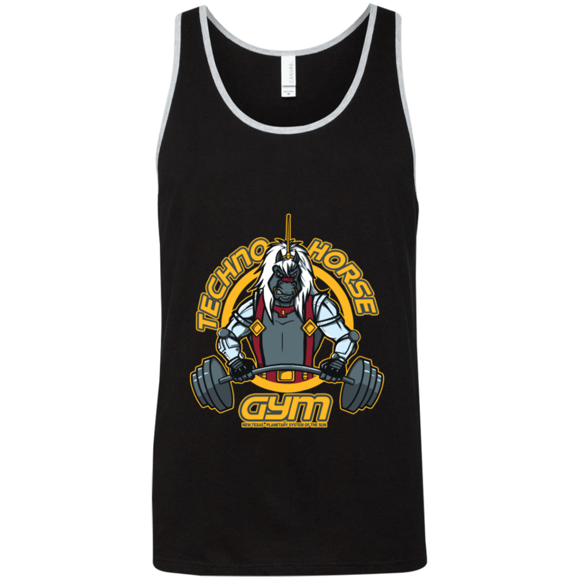 T-Shirts Black/Athletic Heather / X-Small Techno Horse Gym Unisex Premium Tank Top