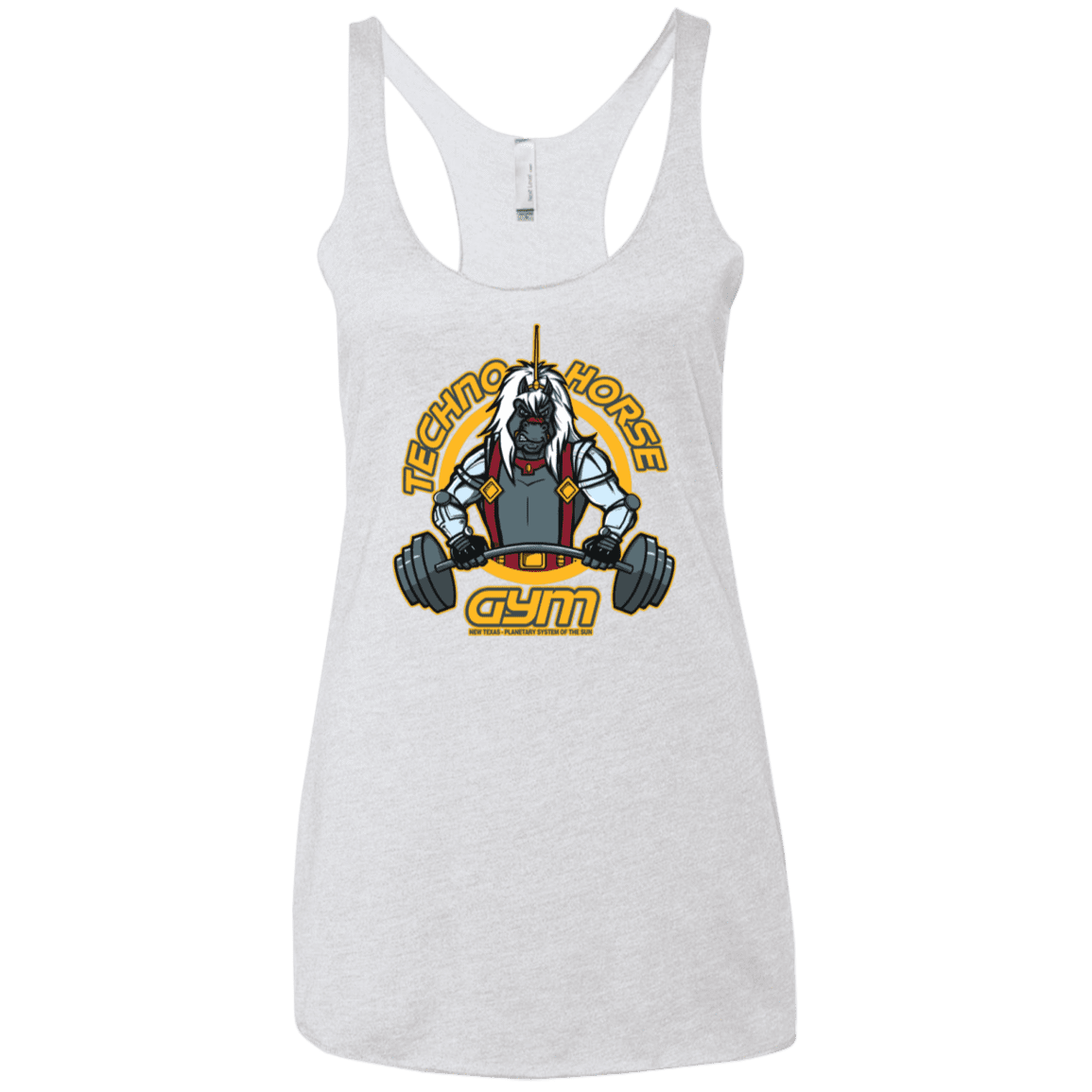 T-Shirts Heather White / X-Small Techno Horse Gym Women's Triblend Racerback Tank