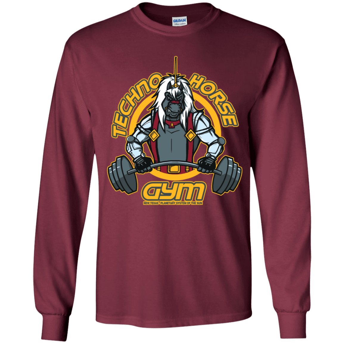 T-Shirts Maroon / YS Techno Horse Gym Youth Long Sleeve T-Shirt
