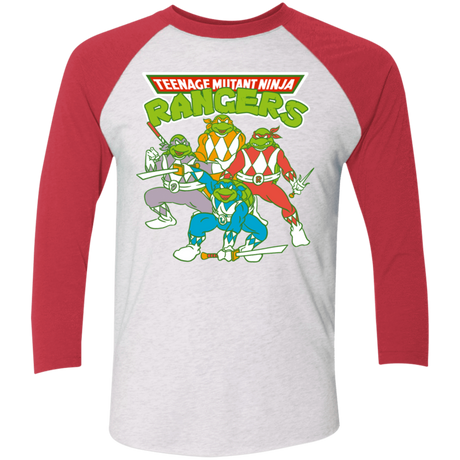 T-Shirts Heather White/Vintage Red / X-Small Teenage Mutant Ninja Rangers Men's Triblend 3/4 Sleeve