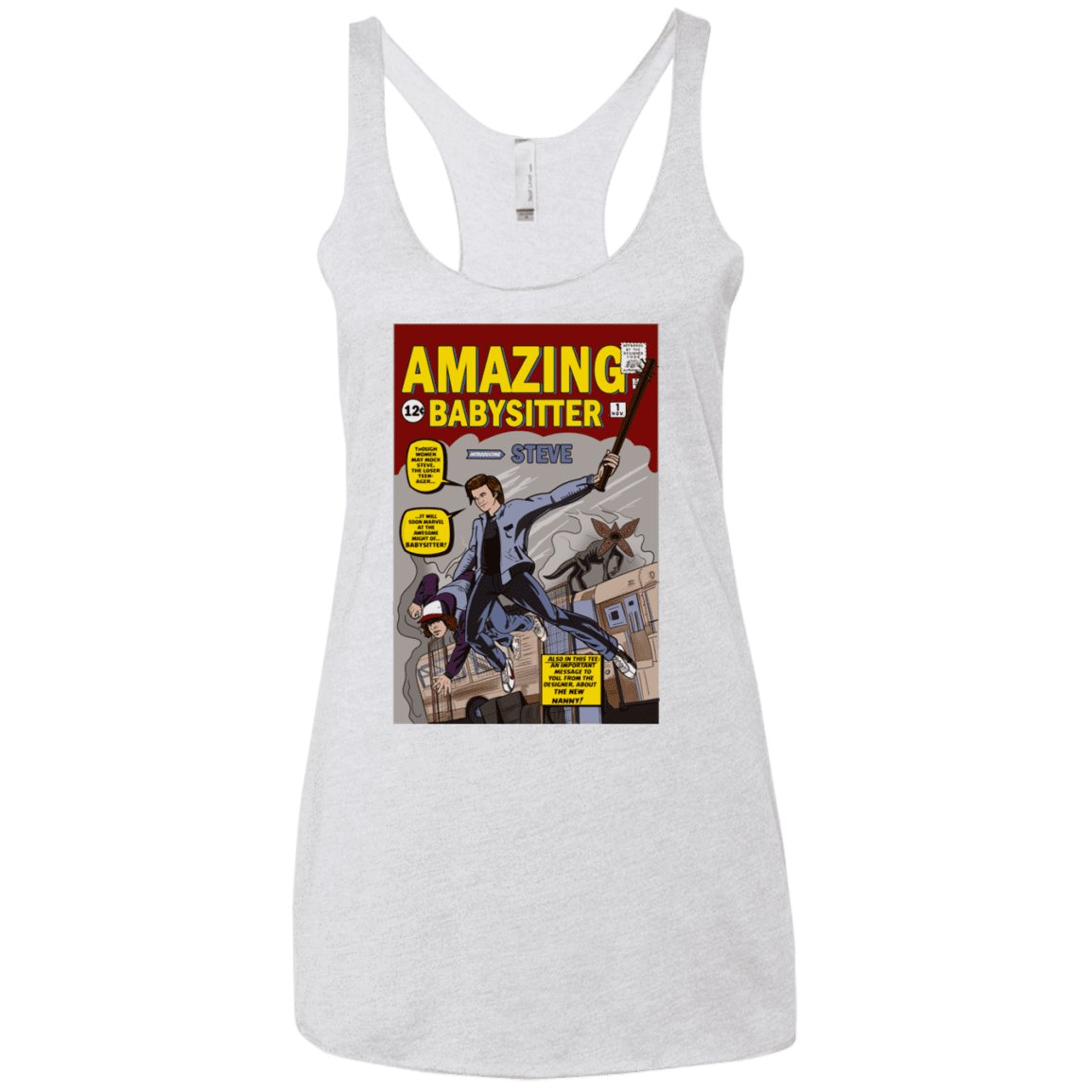 T-Shirts Heather White / X-Small The Amazing Babysitter Women's Triblend Racerback Tank