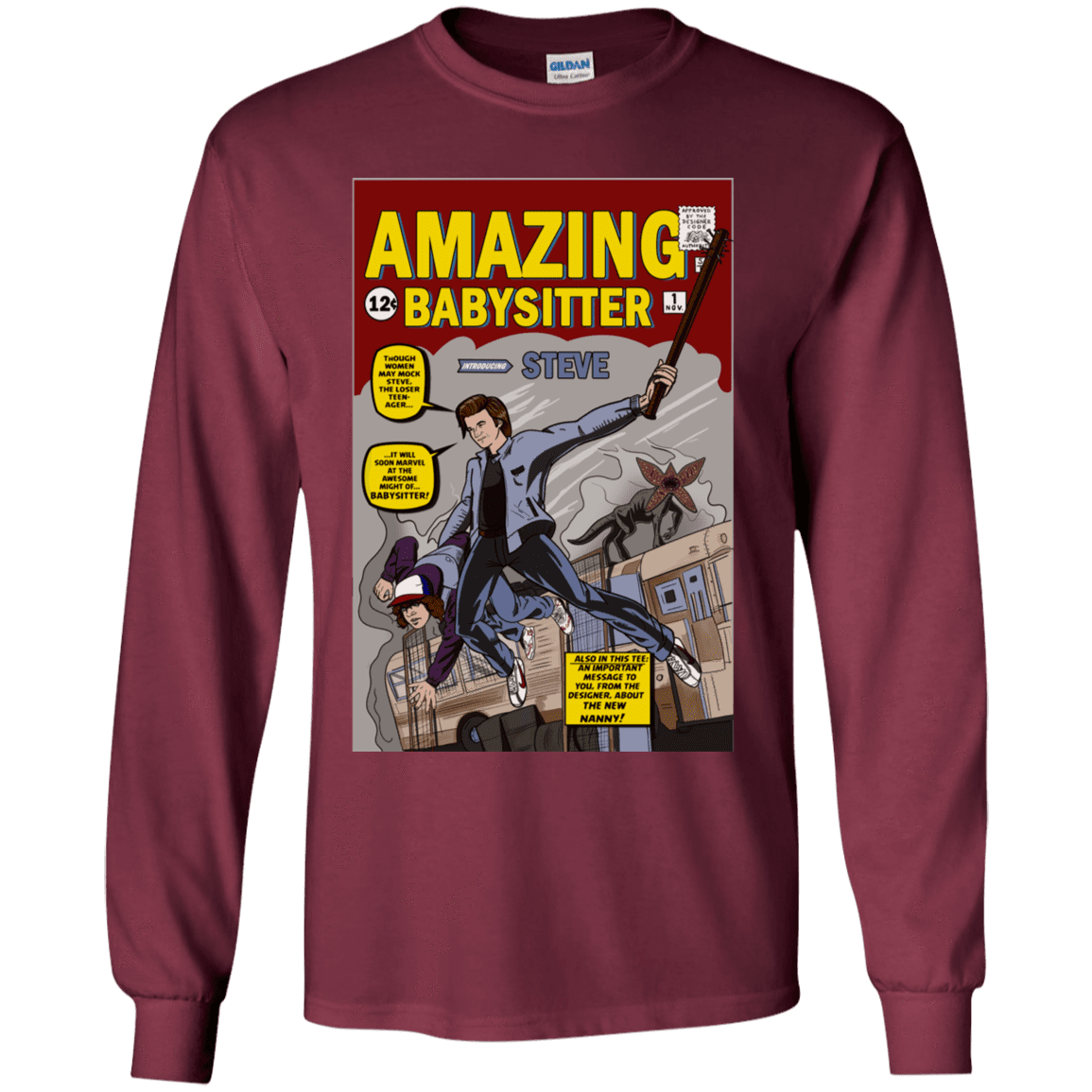 T-Shirts Maroon / YS The Amazing Babysitter Youth Long Sleeve T-Shirt