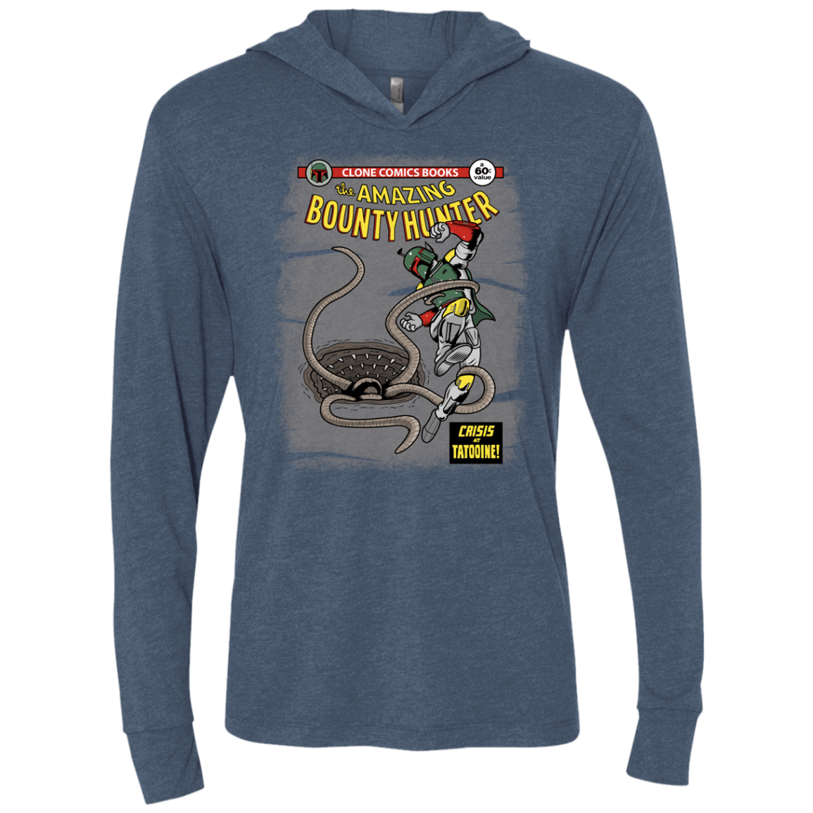 T-Shirts Indigo / X-Small The Amazing Bounty Hunter Triblend Long Sleeve Hoodie Tee