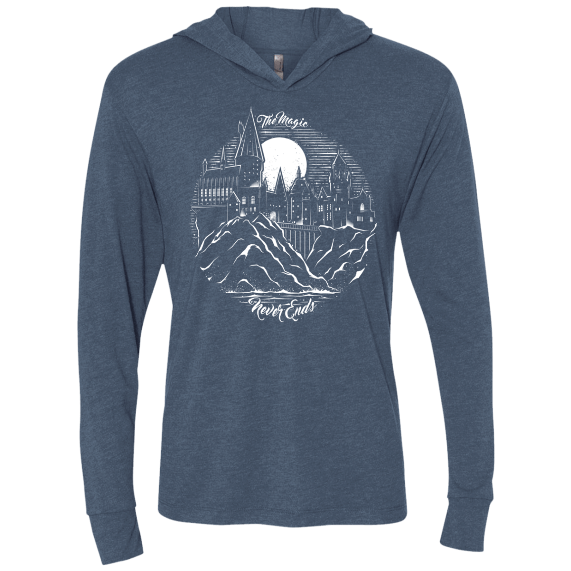 T-Shirts Indigo / X-Small The Magic Never Ends Triblend Long Sleeve Hoodie Tee