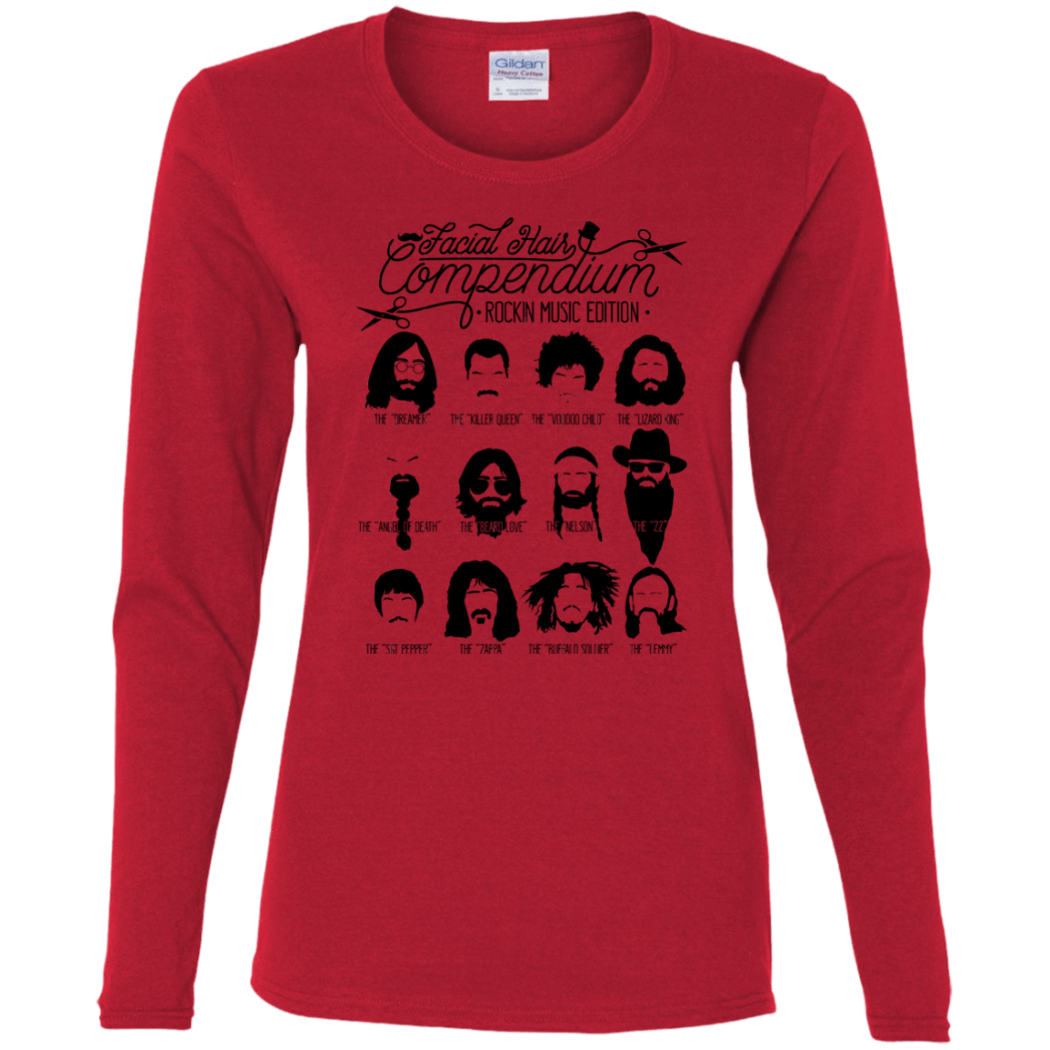 T-Shirts Red / S The Music Facial Hair Compendium Women's Long Sleeve T-Shirt