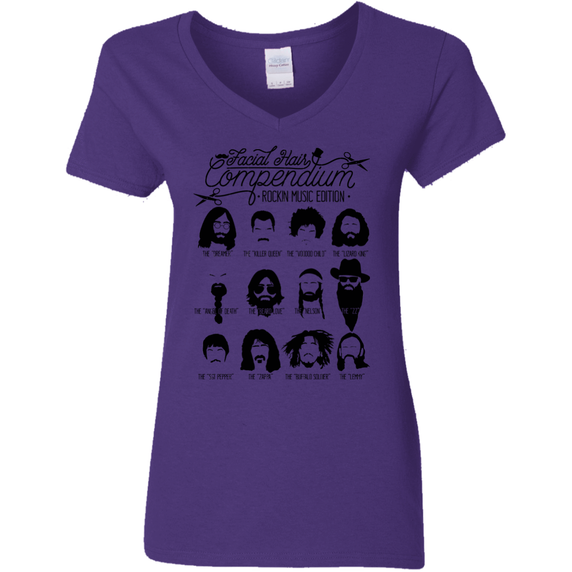 T-Shirts Purple / S The Music Facial Hair Compendium Women's V-Neck T-Shirt