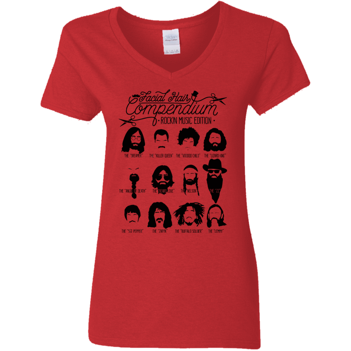 T-Shirts Red / S The Music Facial Hair Compendium Women's V-Neck T-Shirt