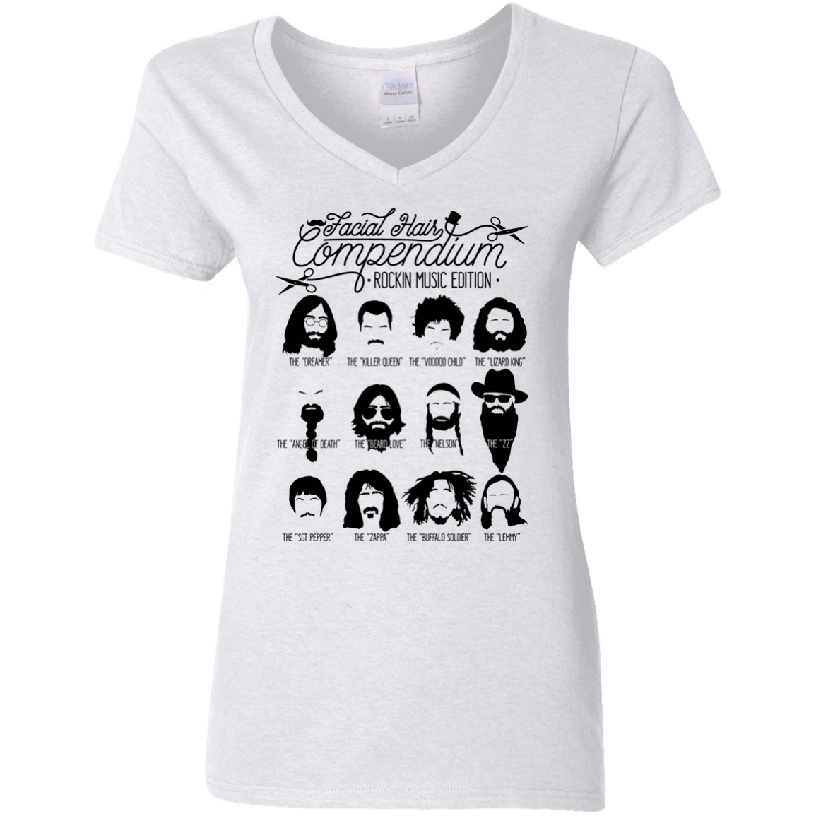 T-Shirts White / S The Music Facial Hair Compendium Women's V-Neck T-Shirt