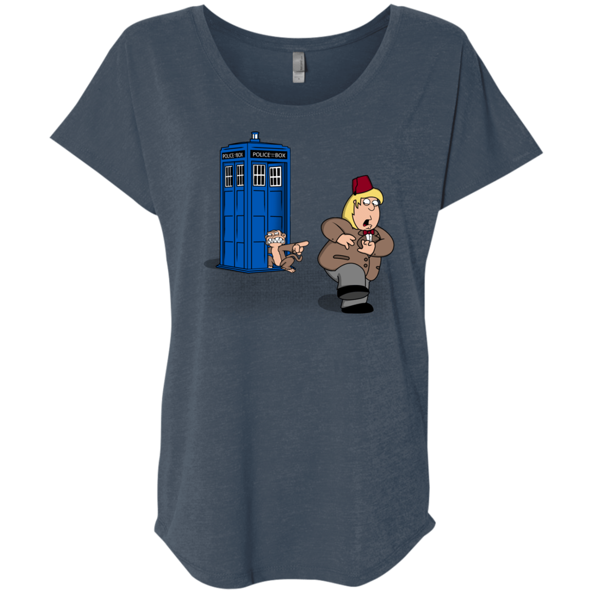 T-Shirts Indigo / X-Small The Tardis Monkey Triblend Dolman Sleeve