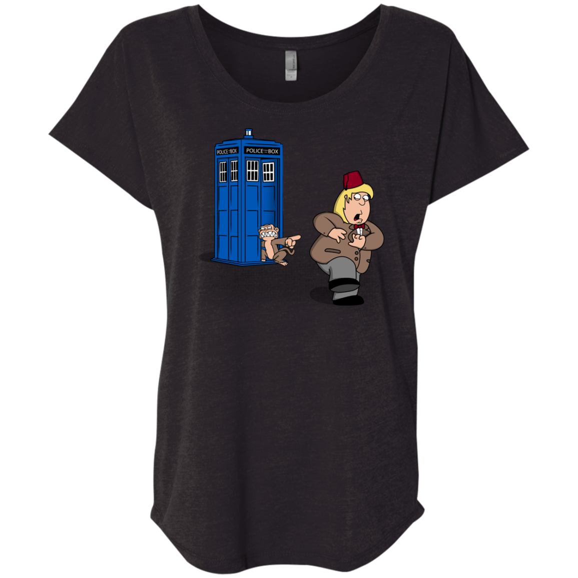 T-Shirts Vintage Black / X-Small The Tardis Monkey Triblend Dolman Sleeve