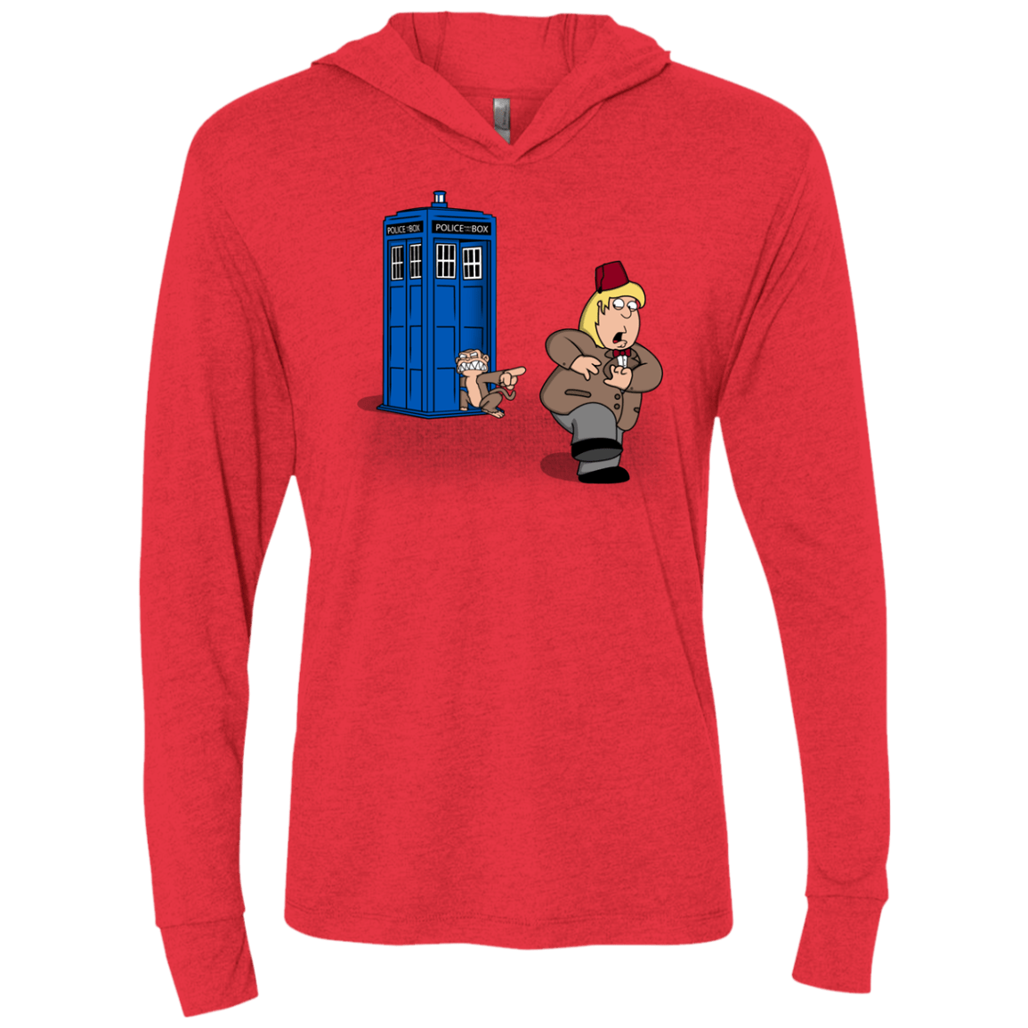 T-Shirts Vintage Red / X-Small The Tardis Monkey Triblend Long Sleeve Hoodie Tee