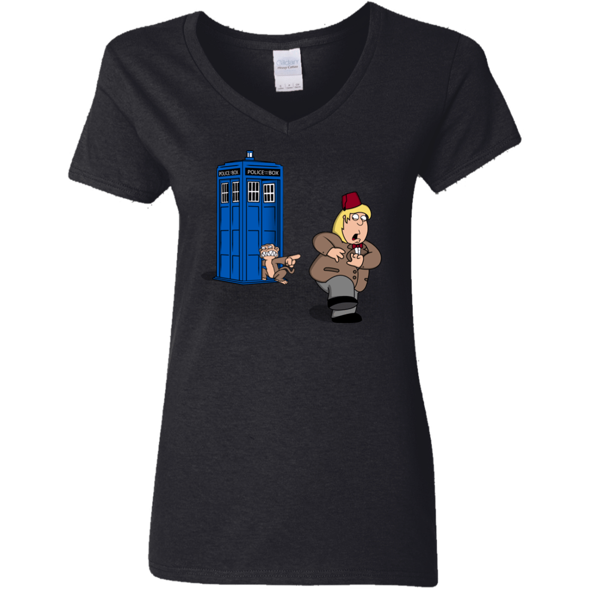 T-Shirts Black / S The Tardis Monkey Women's V-Neck T-Shirt