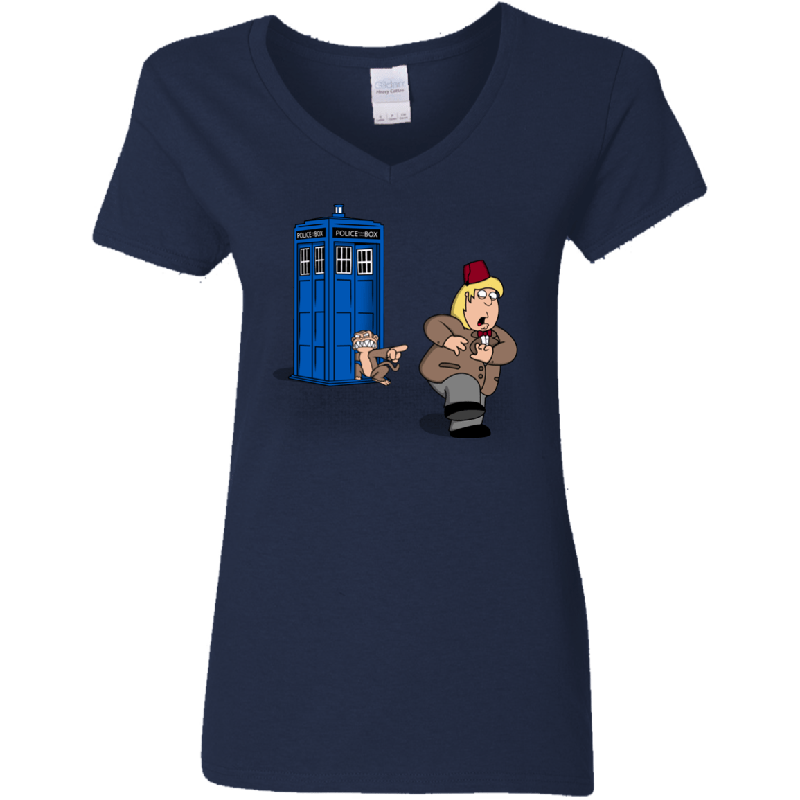 T-Shirts Navy / S The Tardis Monkey Women's V-Neck T-Shirt