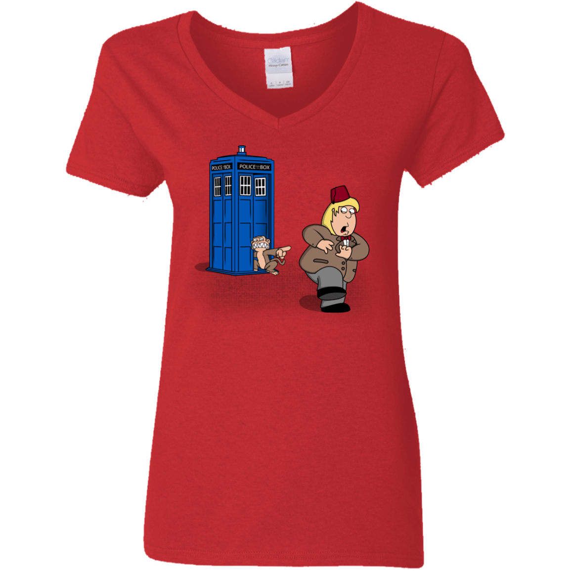 T-Shirts Red / S The Tardis Monkey Women's V-Neck T-Shirt