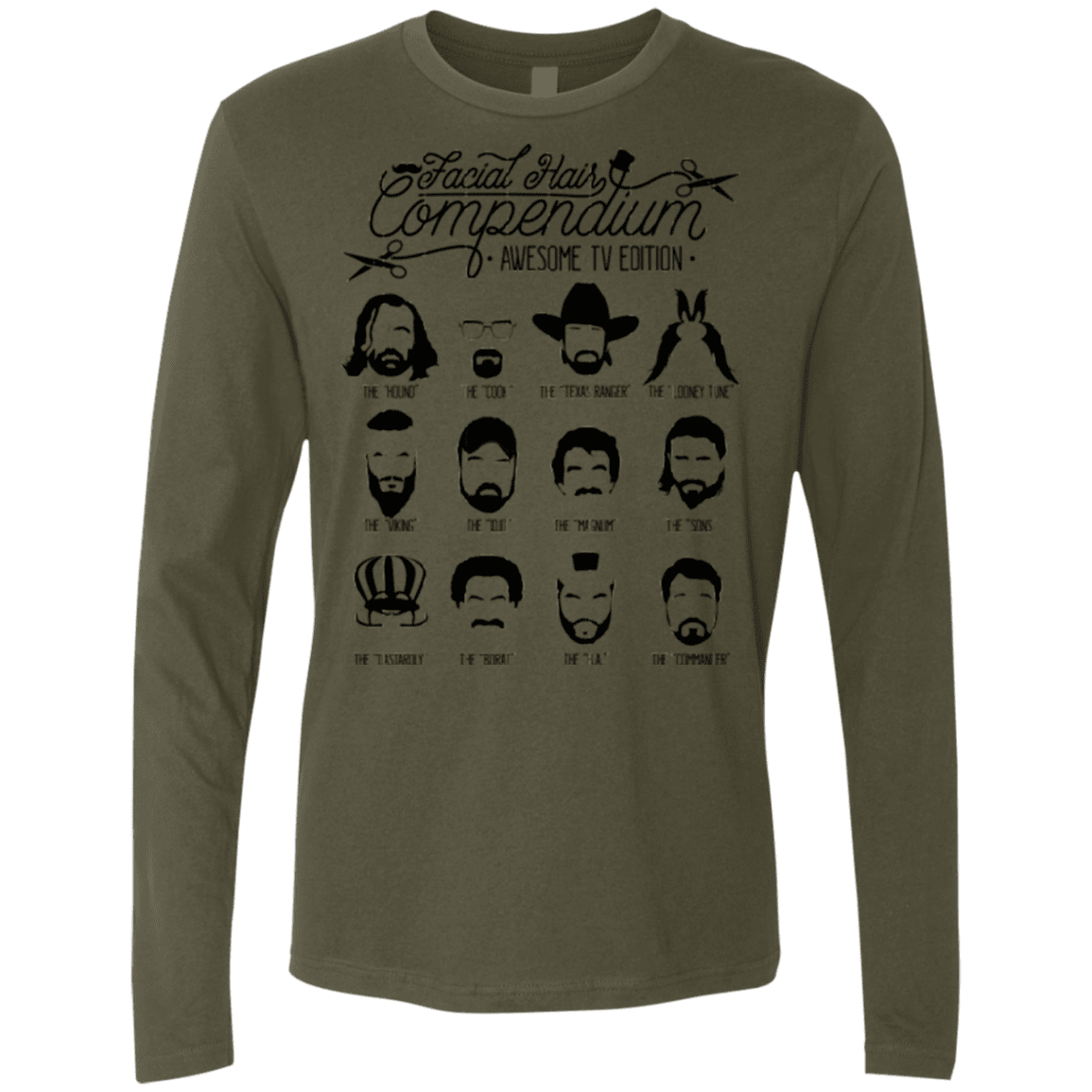 T-Shirts Military Green / Small The TV Facial Hair Compendium Men's Premium Long Sleeve