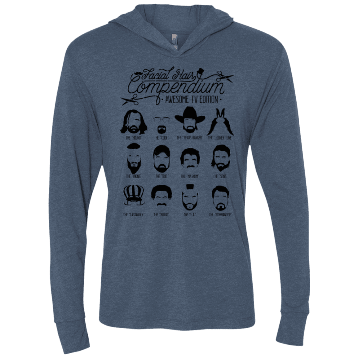 T-Shirts Indigo / X-Small The TV Facial Hair Compendium Triblend Long Sleeve Hoodie Tee