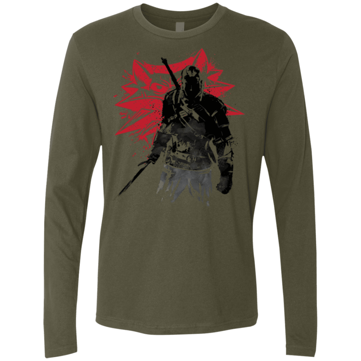 T-Shirts Military Green / Small The witcher sumi-e Men's Premium Long Sleeve