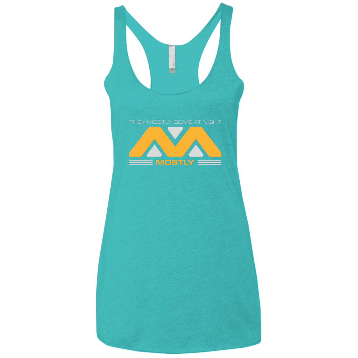 T-Shirts Tahiti Blue / X-Small They Mostly Come At Night Mostly Women's Triblend Racerback Tank